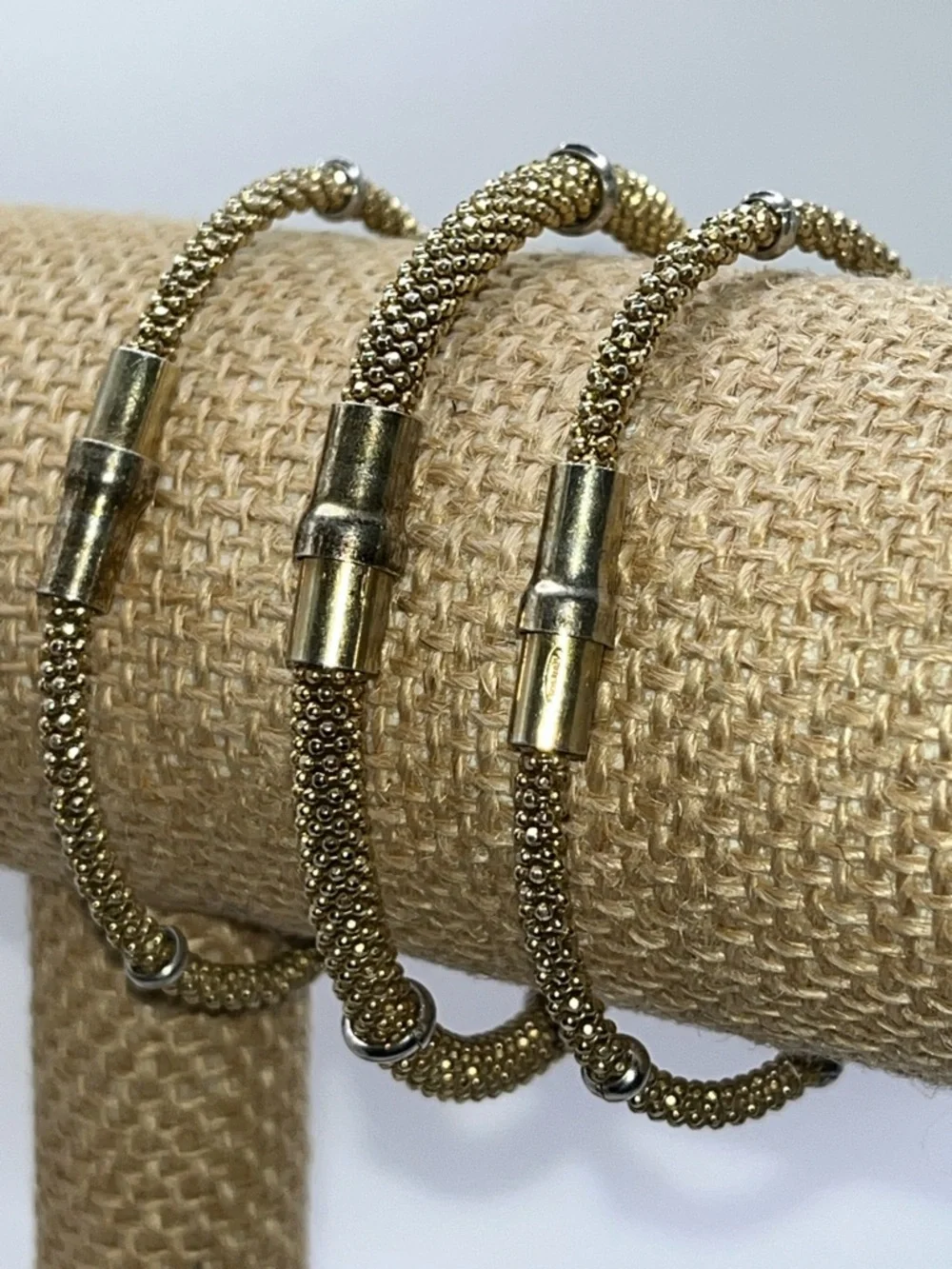 Gold Mesh Tube Bangle Bracelet 925 Italy - Picture 3 of 11
